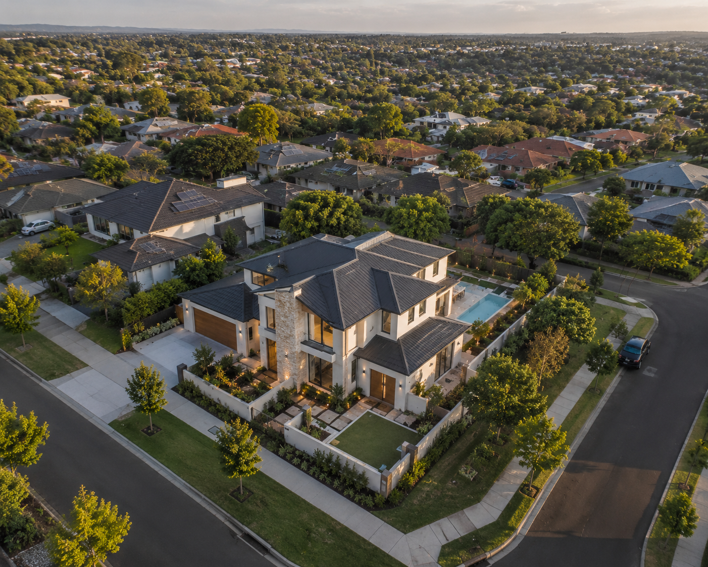 Aerial view of luxury custom home build – Ozzie Dream Homes custom home builder North West Sydney