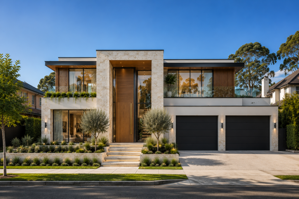 Luxury custom home facade design – Ozzie Dream Homes custom home builder Hills District Sydney